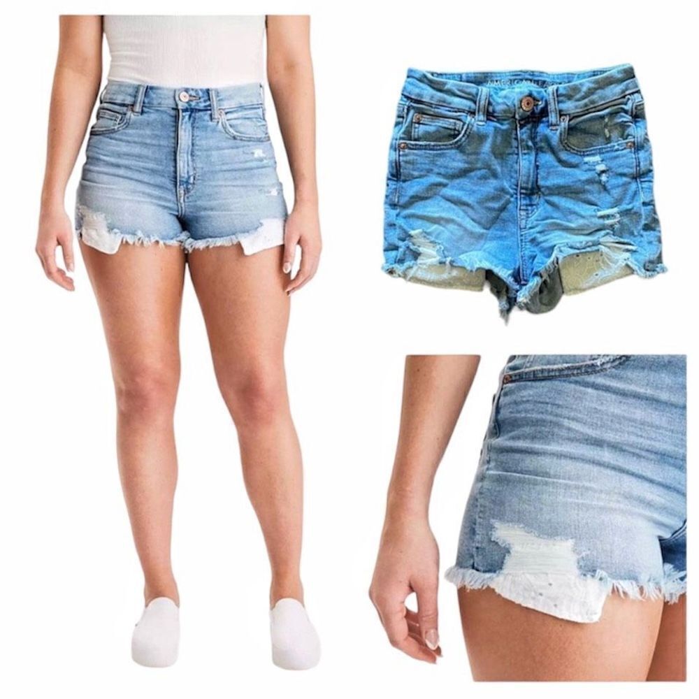 American Eagle Hi Rise Curvy Shorts 2 Super Stretch Distressed